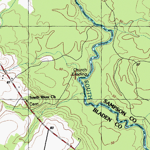 Topographic Map of Church Landing, NC