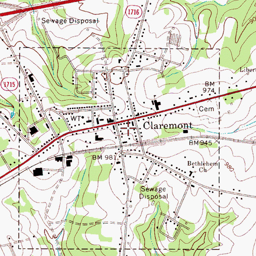 Topographic Map of Claremont, NC