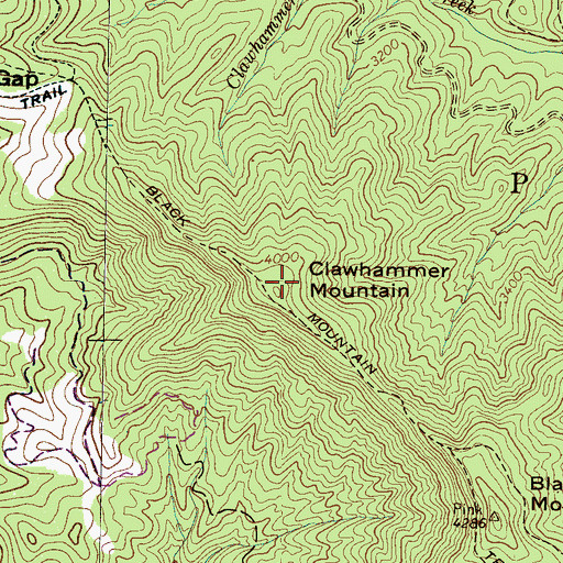 Topographic Map of Clawhammer Mountain, NC