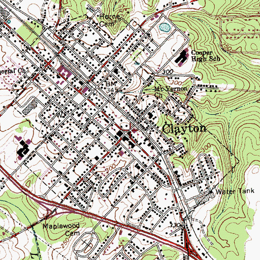 Topographic Map of Clayton, NC