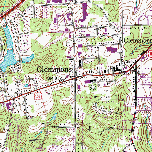 Topographic Map of Clemmons, NC