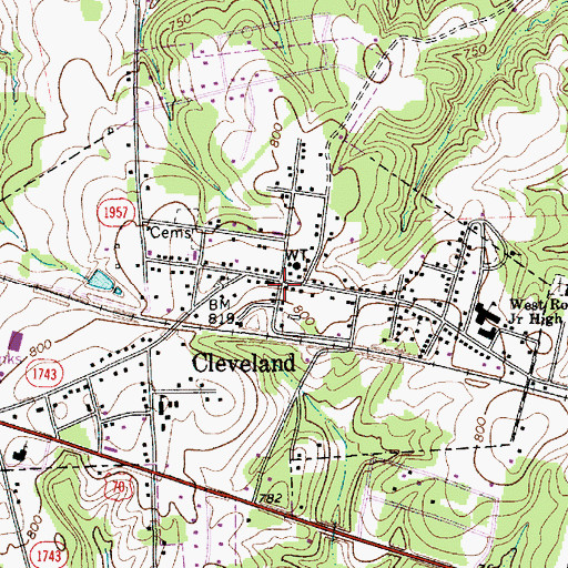 Topographic Map of Cleveland, NC