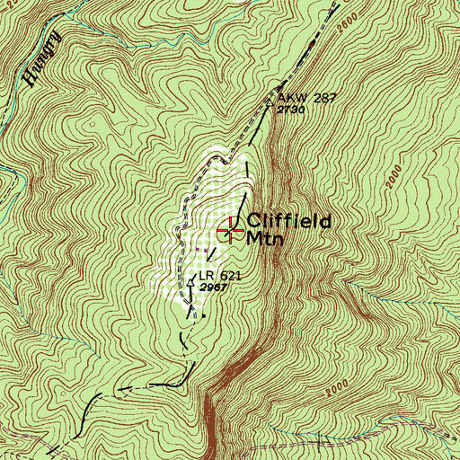 Topographic Map of Cliffield Mountain, NC