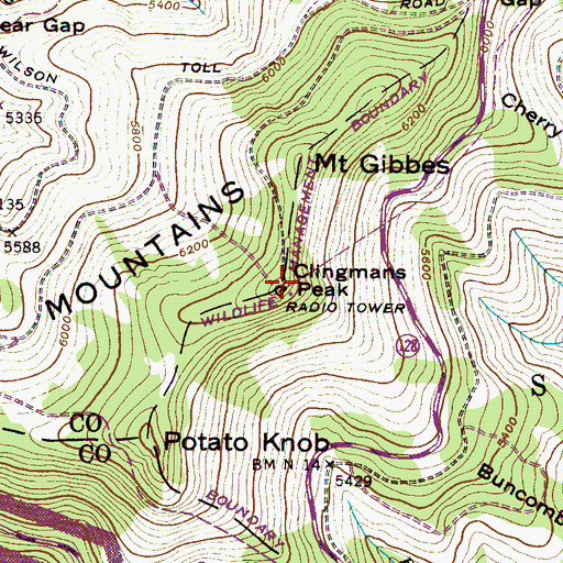 Topographic Map of Clingmans Peak, NC