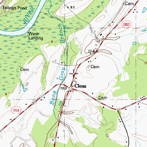 Topographic Map of Closs, NC