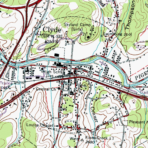 Topographic Map of Clyde, NC