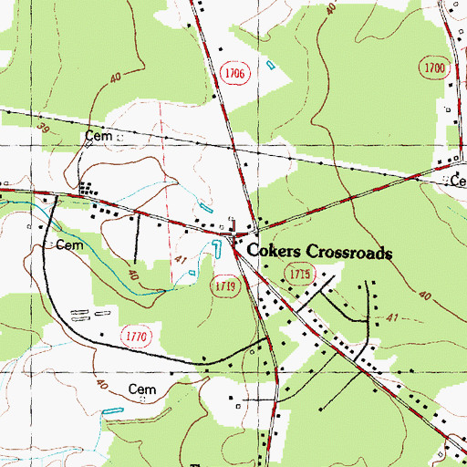 Topographic Map of Cokers Crossroads, NC