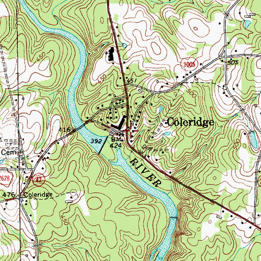 Topographic Map of Coleridge, NC
