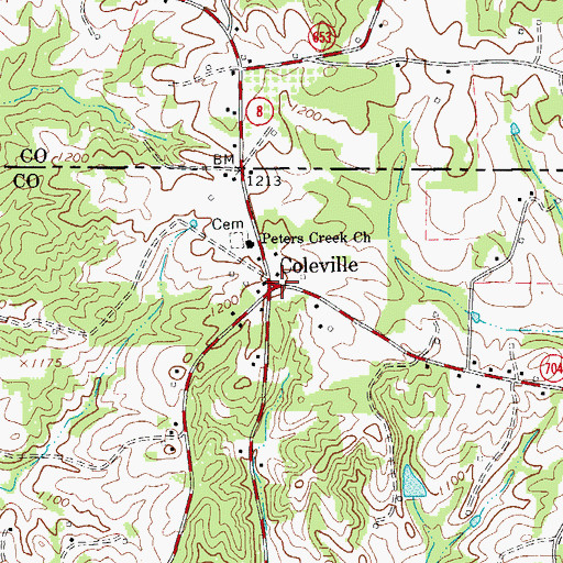 Topographic Map of Coleville (historical), NC