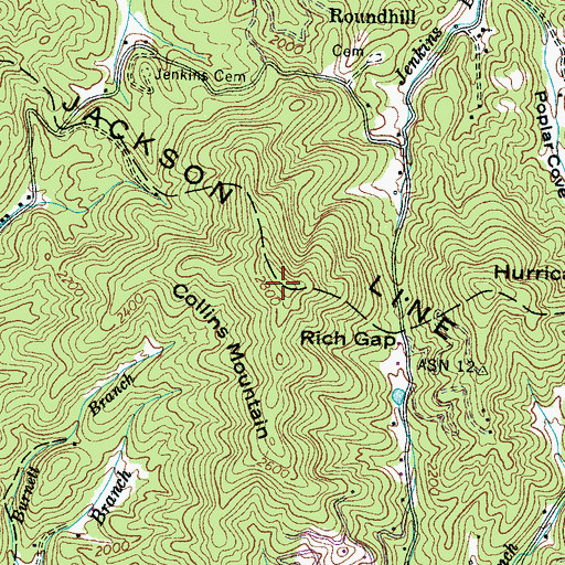 Topographic Map of Collins Mountain, NC