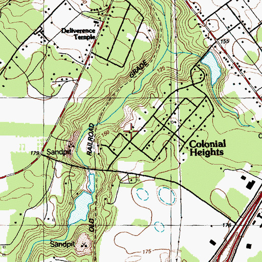 Topographic Map of Colonial Heights, NC
