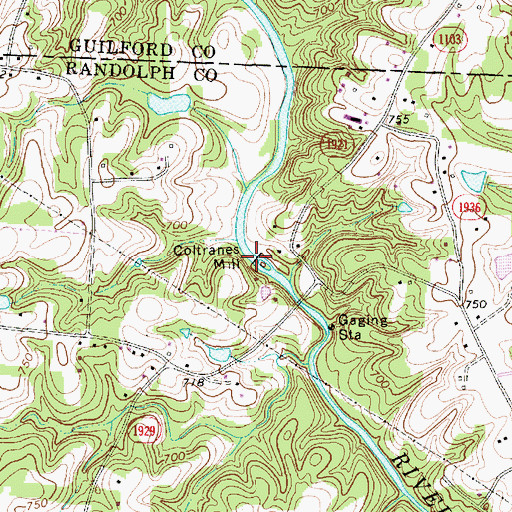 Topographic Map of Coltranes Mill, NC