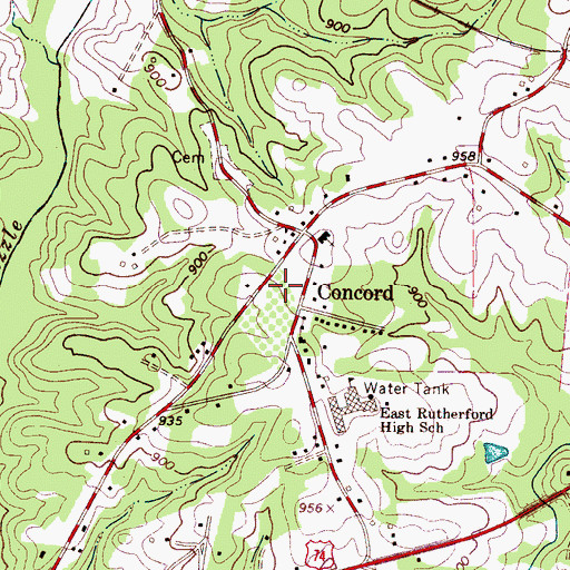 Topographic Map of Concord, NC