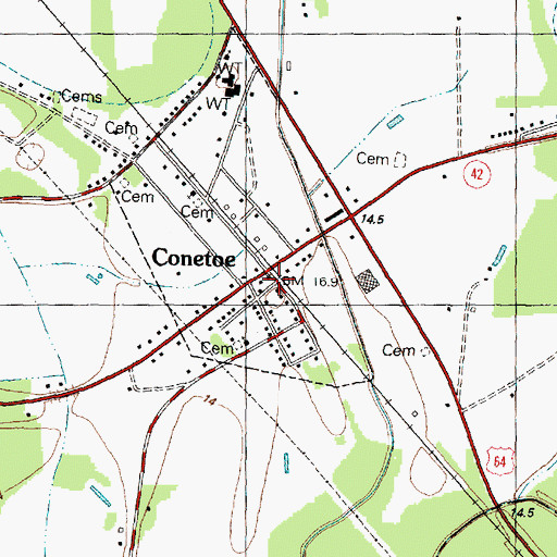 Topographic Map of Conetoe, NC