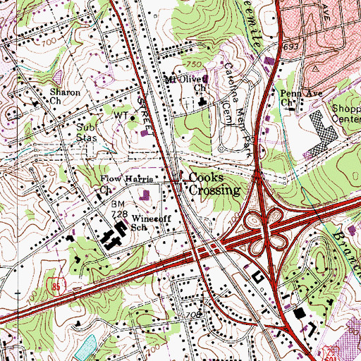 Topographic Map of Cooks Crossing, NC