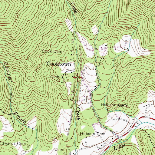 Topographic Map of Cooktown, NC