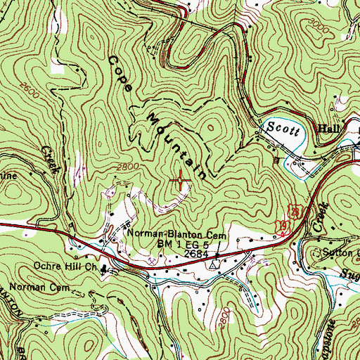 Topographic Map of Cope Mountain, NC