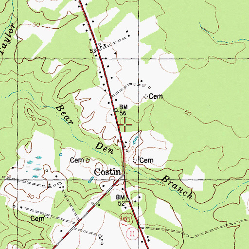 Topographic Map of Costin, NC