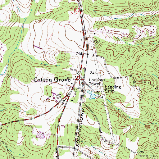 Topographic Map of Cotton Grove, NC