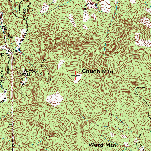 Topographic Map of Couch Mountain, NC
