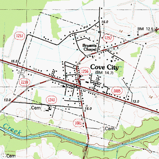 Topographic Map of Cove City, NC