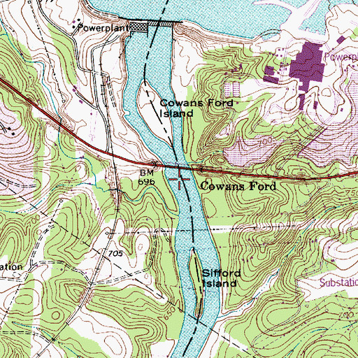 Topographic Map of Cowans Ford, NC