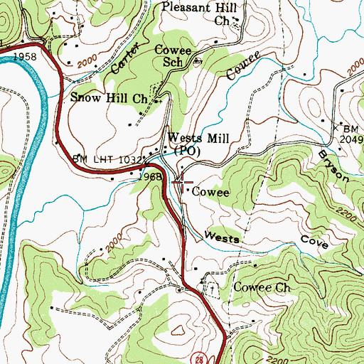 Topographic Map of Cowee, NC