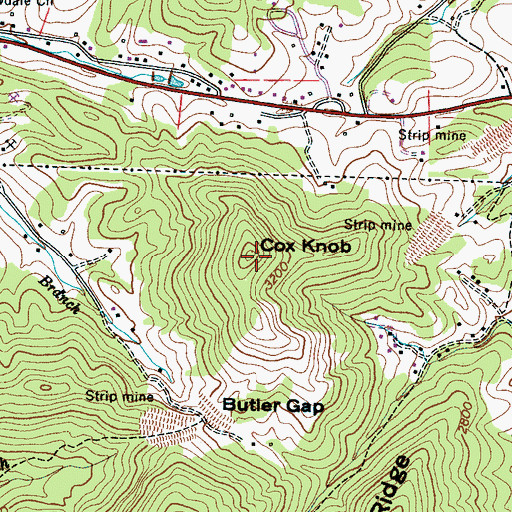 Topographic Map of Cox Knob, NC
