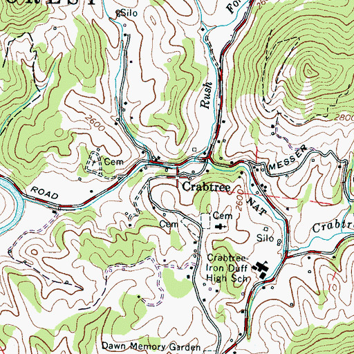 Topographic Map of Crabtree, NC