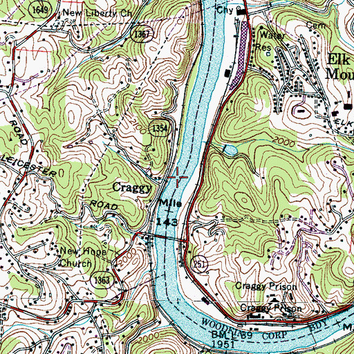 Topographic Map of Craggy, NC