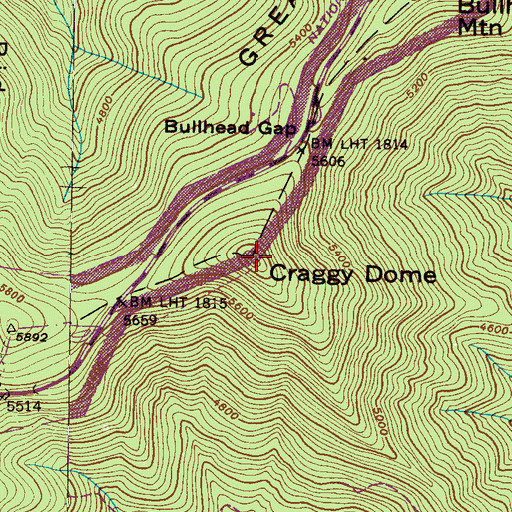 Topographic Map of Craggy Dome, NC