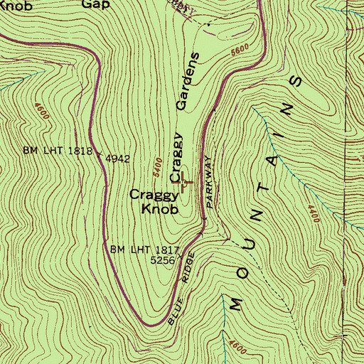 Topographic Map of Craggy Knob, NC