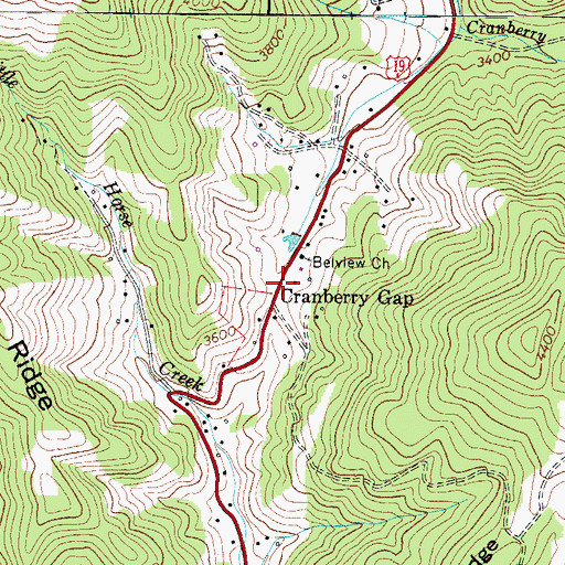 Topographic Map of Cranberry Gap, NC
