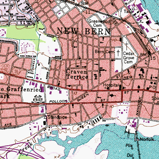 Topographic Map of Craven Terrace, NC