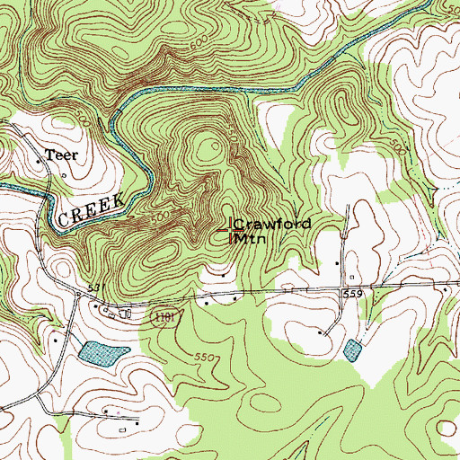 Topographic Map of Crawford Mountain, NC