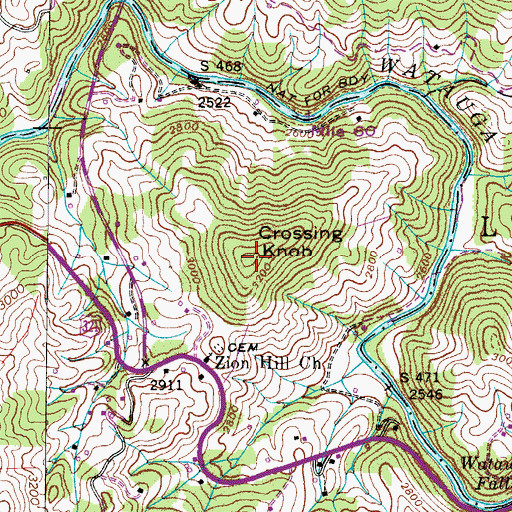 Topographic Map of Crossing Knob, NC