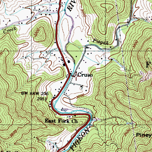 Topographic Map of Cruso, NC