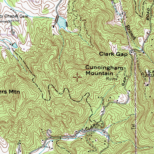 Topographic Map of Cunningham Mountain, NC