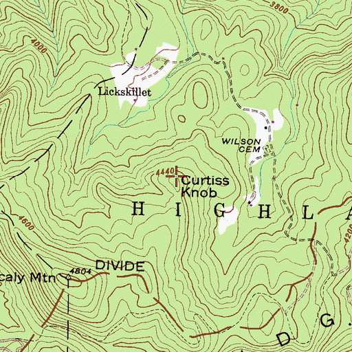 Topographic Map of Curtiss Knob, NC