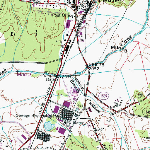 Topographic Map of Cushion Branch, NC