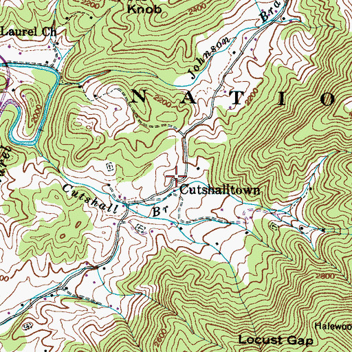 Topographic Map of Cutshalltown, NC