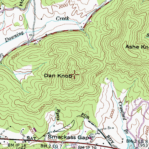 Topographic Map of Dan Knob, NC