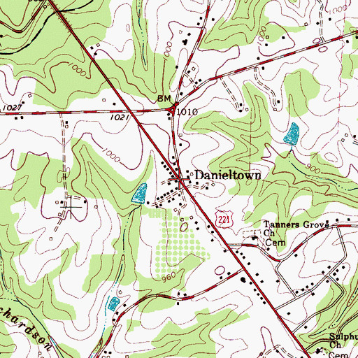 Topographic Map of Danieltown, NC