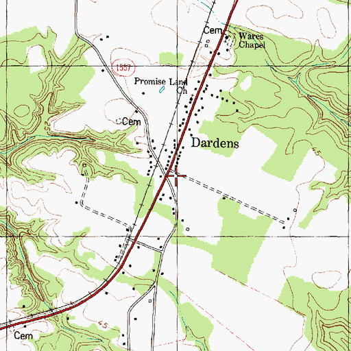 Topographic Map of Dardens, NC