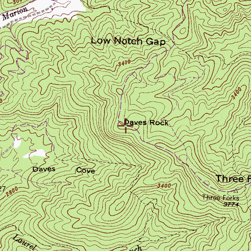 Topographic Map of Daves Rock, NC