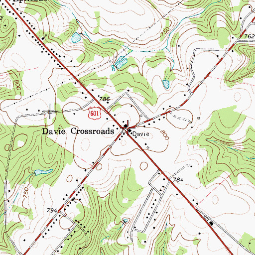Topographic Map of Davie Crossroads, NC