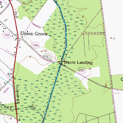 Topographic Map of Davis Landing, NC