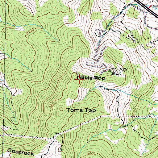 Topographic Map of Davis Top, NC