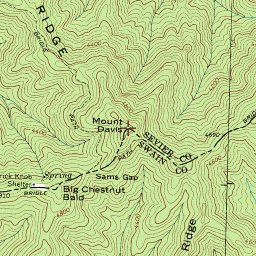 Topographic Map of Mount Davis, TN