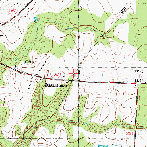 Topographic Map of Davistown, NC